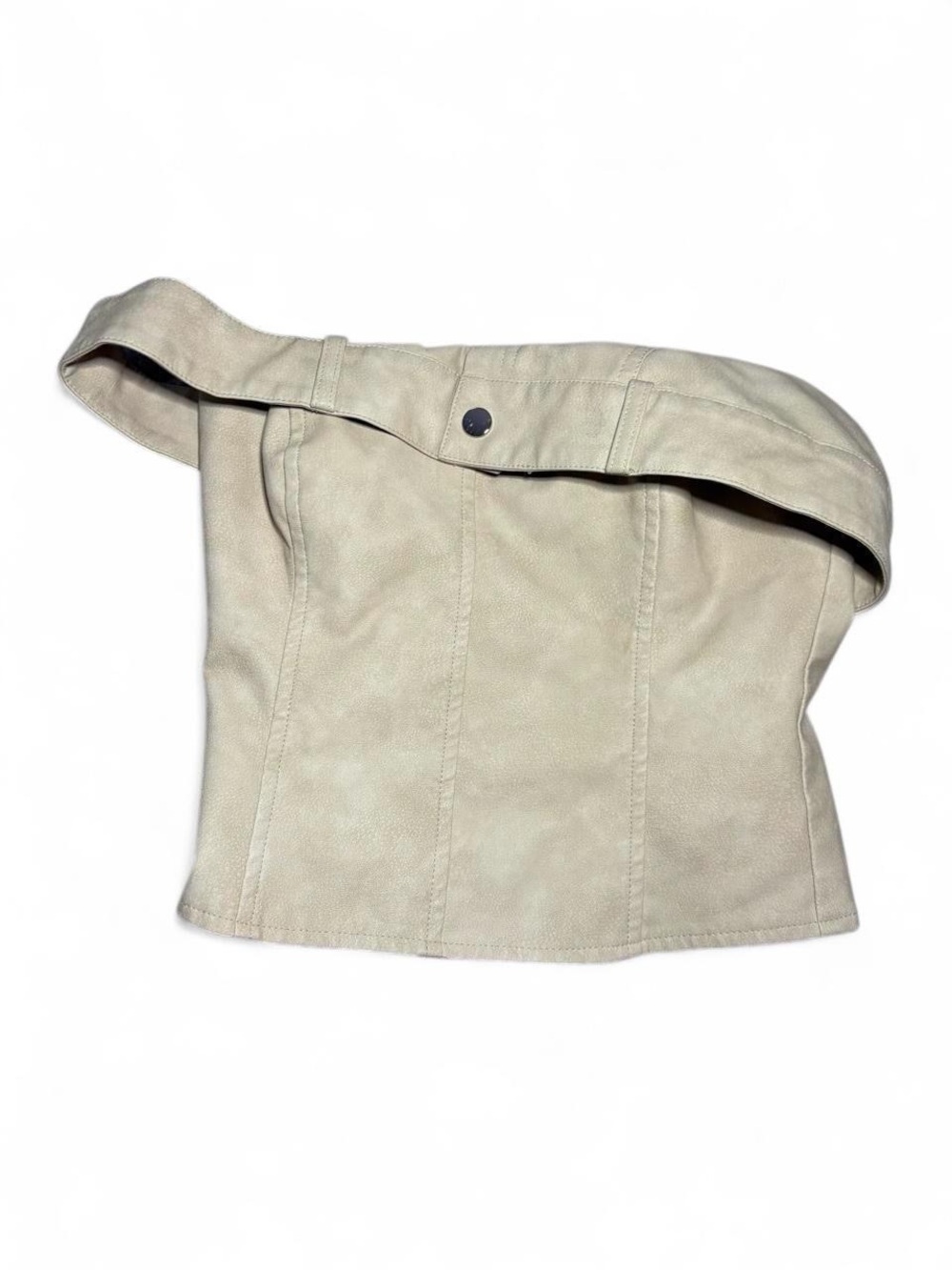 PrettyLittleThing Petite 00 Cream Off-Shoulder Faux Leather Corset Top